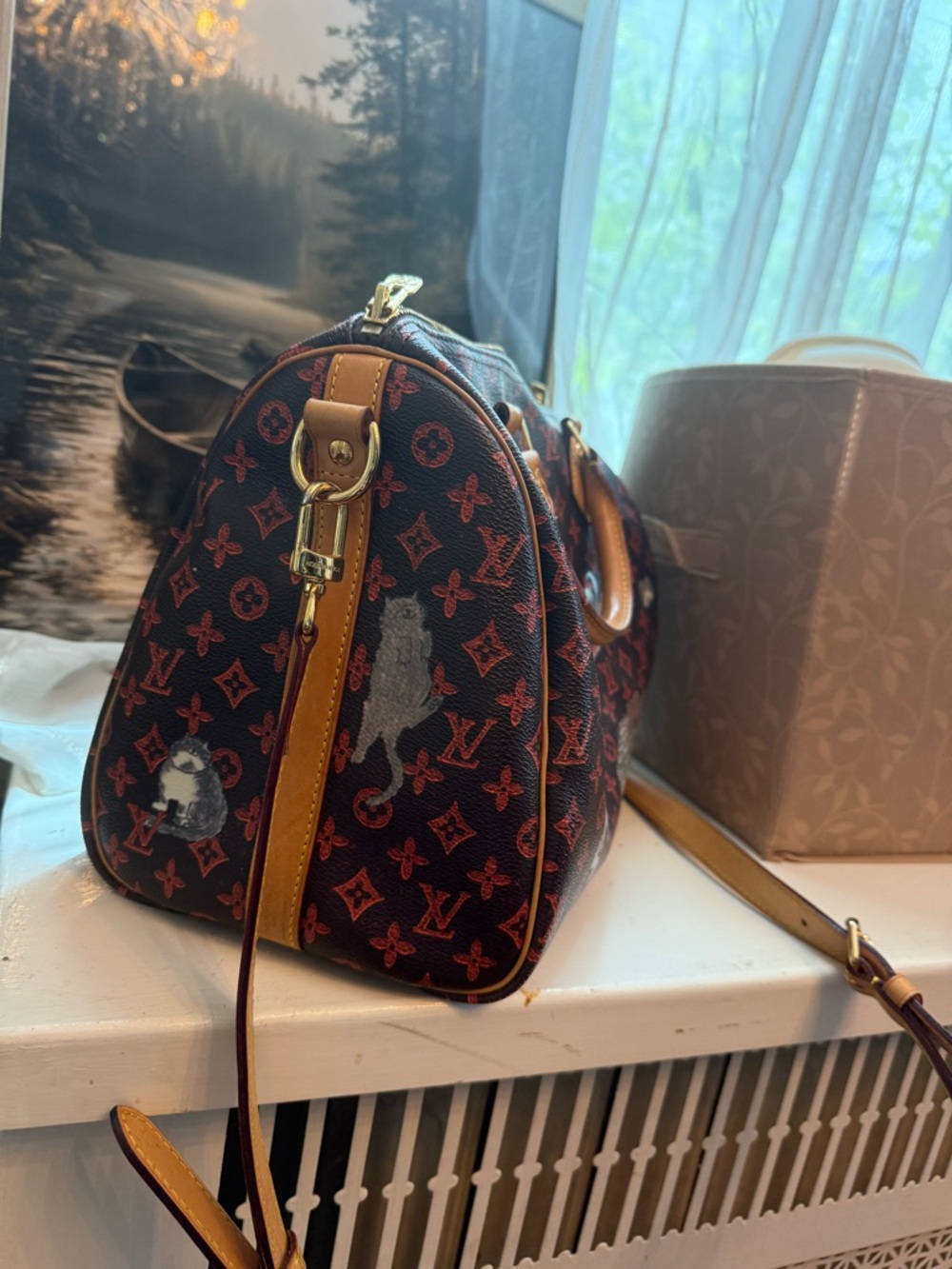 Louis Vuitton Brown Monogram Satchel with Cat Motif - Picture 5 of 7